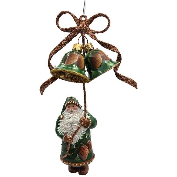 Patricia Breen Bellissimo Santa Claus Pine Cones Green Christmas Tree Ornament - Picture 1 of 11
